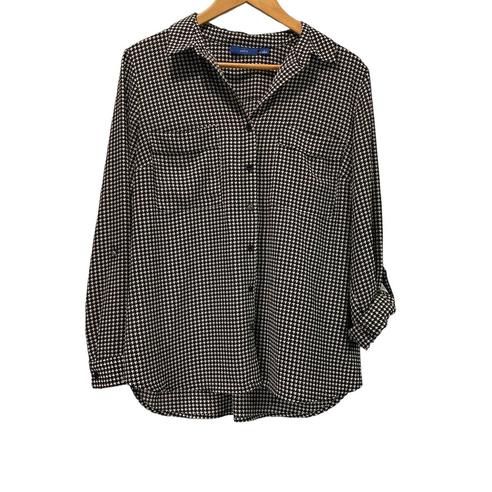 Apt 9 Black White Button Up Shirt Wrinkle Resistant Oversized Large